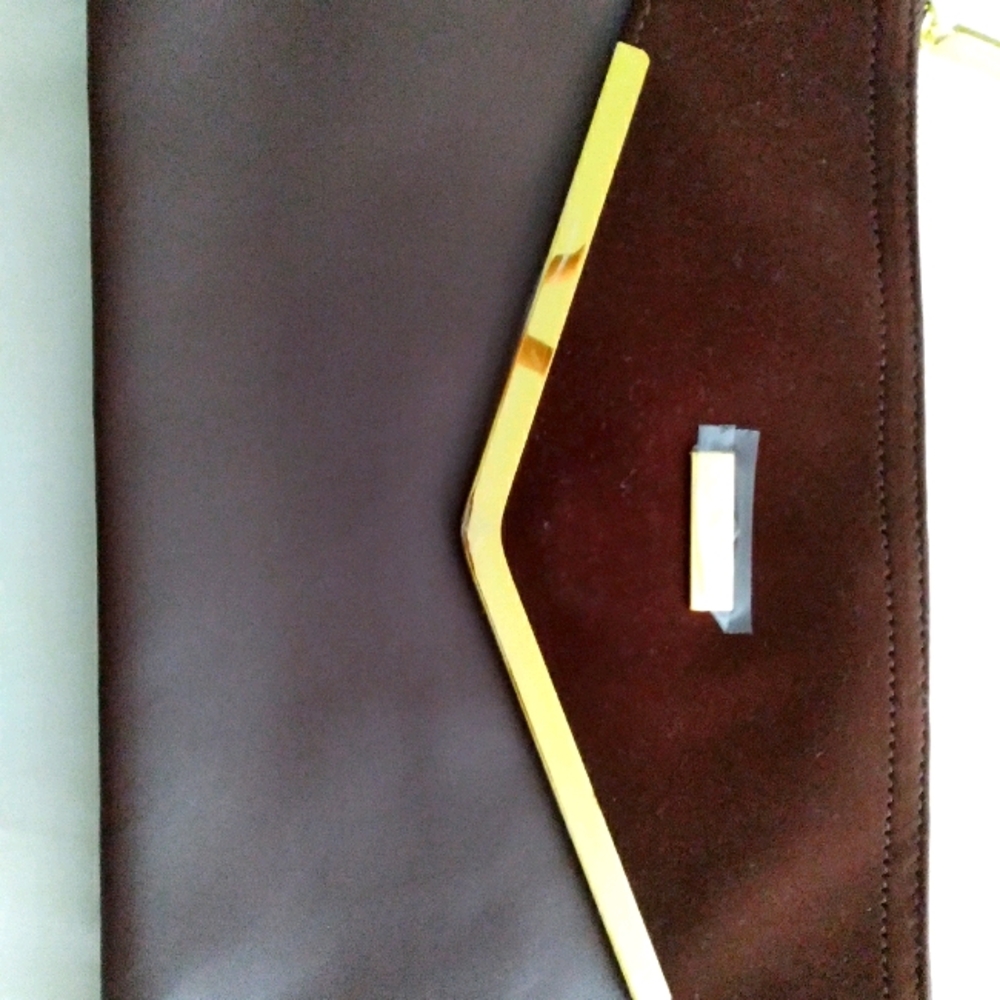 leather envelope clutch purse with gold trim